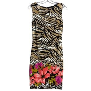 Cache Sleeveless Animal Print and Floral Dress Womens S Bodycon Zebra Tropical